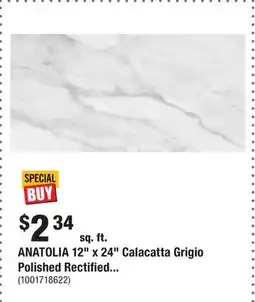 Home Depot ANATOLIA 12 x 24 Calacatta Grigio Polished Rectified offer