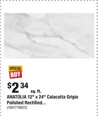 Home Depot ANATOLIA 12 x 24 Calacatta Grigio Polished Rectified offer