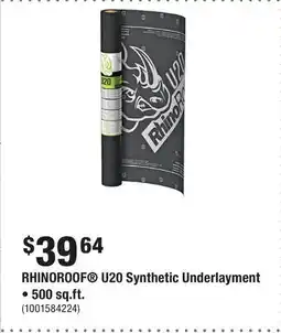 Home Depot RHINOROOF U20 Synthetic Underlayment • 500 sq.ft offer