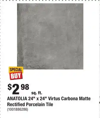 Home Depot ANATOLIA 24 x 24 Virtus Carbona Matte Rectified Porcelain Tile offer