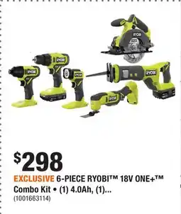 Home Depot EXCLUSIVE 6-PIECE RYOBI 18V ONE+ Combo Kit • (1) 4.0Ah, (1) offer