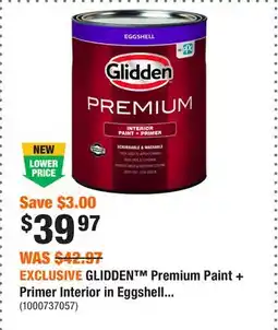 Home Depot EXCLUSIVE GLIDDEN Premium Paint + Primer Interior in Eggshell offer