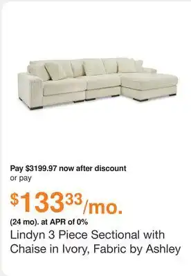 Ashley Furniture Lindyn 3 Piece Sectional with Chaise in Ivory, Fabric by Ashley offer