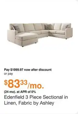 Ashley Furniture Edenfield 3 Piece Sectional in Linen, Fabric by Ashley offer