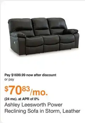 Ashley Furniture Ashley Leesworth Power Reclining Sofa in Storm, Leather offer