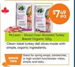 Healthy Planet McLean - Sliced Oven Roasted Turkey Breast Organic 125g offer