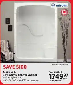 Home Hardware Madison 5, 3 Pc. Acrylic Shower Cabinet offer