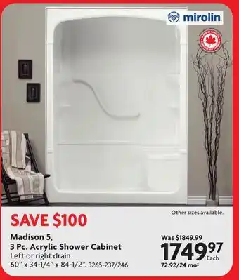 Home Hardware Madison 5, 3 Pc. Acrylic Shower Cabinet offer