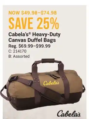 Cabela's Cabela's Heavy-Duty Canvas Duffel Bags offer