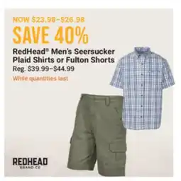Cabela's RedHead Men's Seersucker Plaid Shirts or Fulton Shorts offer