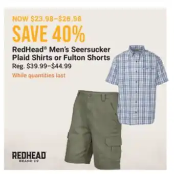 Cabela's RedHead Men's Seersucker Plaid Shirts or Fulton Shorts offer