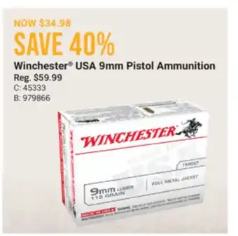 Cabela's Winchester USA 9mm Pistol Ammunition offer