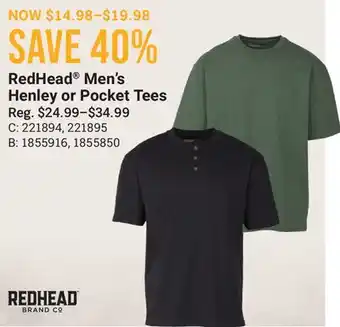 Cabela's RedHead Men's Henley or Pocket Tees offer
