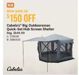 Cabela's Cabela's Big Outdoorsman Quick-Set Hub Screen Shelter offer