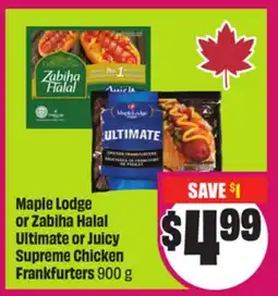 Chalo FreshCo Maple Lodge or Zabiha Halal Ultimate or Juicy Supreme Chicken Frankfurters 900 g offer