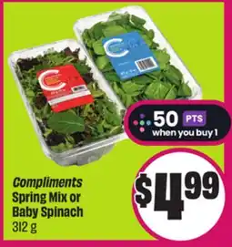 Chalo FreshCo Compliments Spring Mix or Baby Spinach 312 g offer