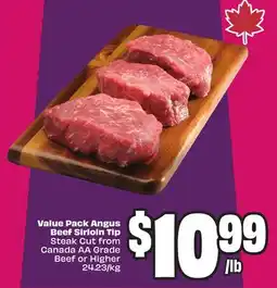 Chalo FreshCo Value Pack Angus Beef Sirloin Tip Steak Cut from Canada AA Grade Beef or Higher 24.23/kg offer