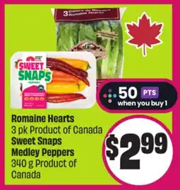 Chalo FreshCo Romaine Hearts 3 pk Product of Canada Sweet Snaps Medley Peppers 340 g Product of Canada offer