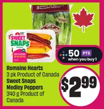 Chalo FreshCo Romaine Hearts 3 pk Product of Canada Sweet Snaps Medley Peppers 340 g Product of Canada offer