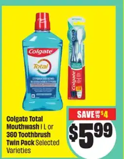 Chalo FreshCo Colgate Total Mouthwash 1 L or 360 Toothbrush Twin Pack Selected Varieties offer