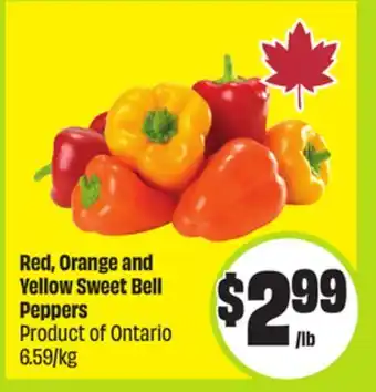 FreshCo Red, Orange and Yellow Sweet Bell Peppers Product of Ontario 6.59/kg offer