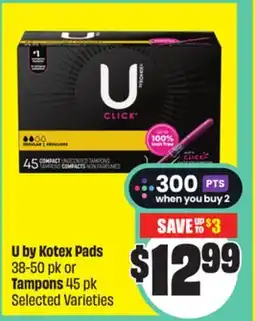 FreshCo U by Kotex Pads 38-50 pk or Tampons 45 pk Selected Varieties offer