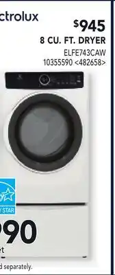 RONA ELECTROLUX 8 CU. FT. DRYER offer