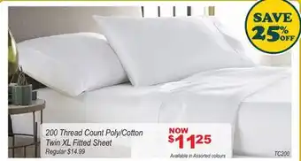 Oxford Mills 200 Thread Count Poly/Cotton Twin XL Fitted Sheet offer
