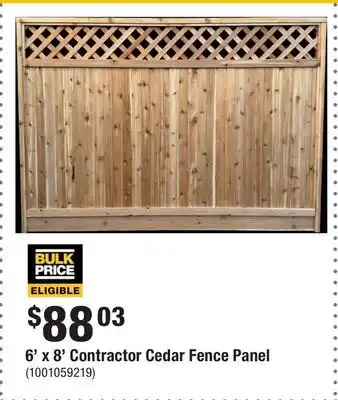Home Depot 6' x 8' Contractor Cedar Fence Panel offer