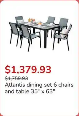 Club Piscine Atlantis dining set 6 chairs and table 35 x 63 offer