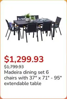 Club Piscine Madeira dining set 6 chairs with 37 x 71 - 95 extendable table offer