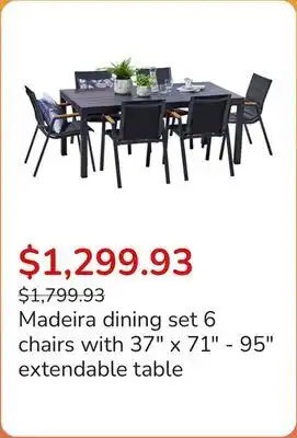 Club Piscine Madeira dining set 6 chairs with 37 x 71 - 95 extendable table offer