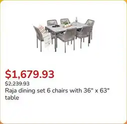 Club Piscine Raja dining set 6 chairs with 36 x 63 table offer