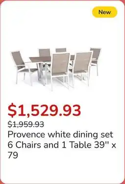 Club Piscine Provence white dining set 6 Chairs and 1 Table 39'' x 79 offer