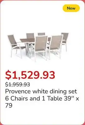 Club Piscine Provence white dining set 6 Chairs and 1 Table 39'' x 79 offer