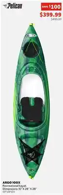 Sports Experts PELICAN - Argo 100X - Recreational kayak, dimensions: 10' X 28'' X 28 offer