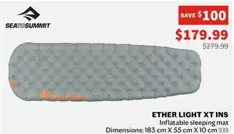 Sports Experts SEA TO SUMMIT - Ether Light XT INS - Inflatable sleeping mat, dimensions: 183 cm X 55 cm X 10 cm offer