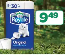 L'Intermarché PAPIER HYGIÉNIQUE ORIGINAL & VELOUR 15=30 ROULEAUX, ROYALE ORIGINAL & VELOUR , 15=30 BATH TISSUE offer