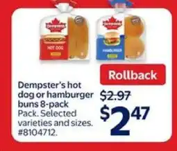 Walmart Dempster's Hot Dog or Hamburger Buns 8-Pack offer