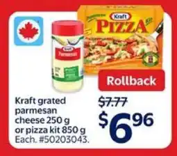 Walmart Kraft grated parmesan cheese 250 g or pizza kit 850 g offer