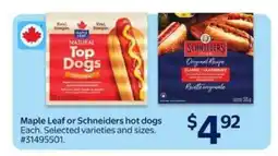 Walmart Maple Leaf or Schneiders hot dogs offer