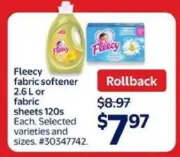 Walmart Fleecy fabric softener or fabric sheets offer