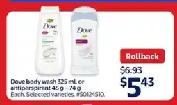 Walmart Dove body wash or antiperspirant offer