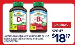 Walmart Jamieson Mega Size Vitamin D3 or B12 offer