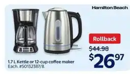 Walmart 1.7 L Kettle or 12-cup coffee maker offer