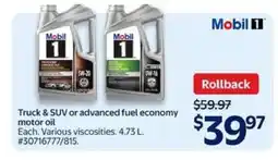 Walmart Mobil 1 Motor Oil offer