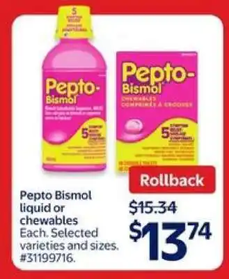 Walmart Pepto Bismol Liquid or Chewables offer