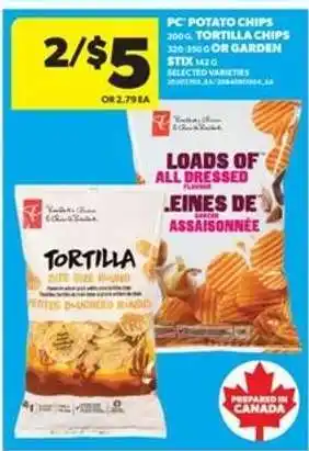 Real Canadian Superstore PC Potato Chips or Tortilla Chips or Garden Stix offer