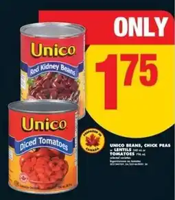No Frills Unico Beans, Chick Peas, Lentils or Tomatoes offer