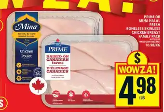 Food Basics PRIME OR MINA HALAL FRESH BONELESS SKINLESS CHICKEN BREAST FAMILY PACK offer